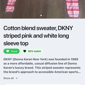 DKNY Pink and White Striped Crew Neck Sweater